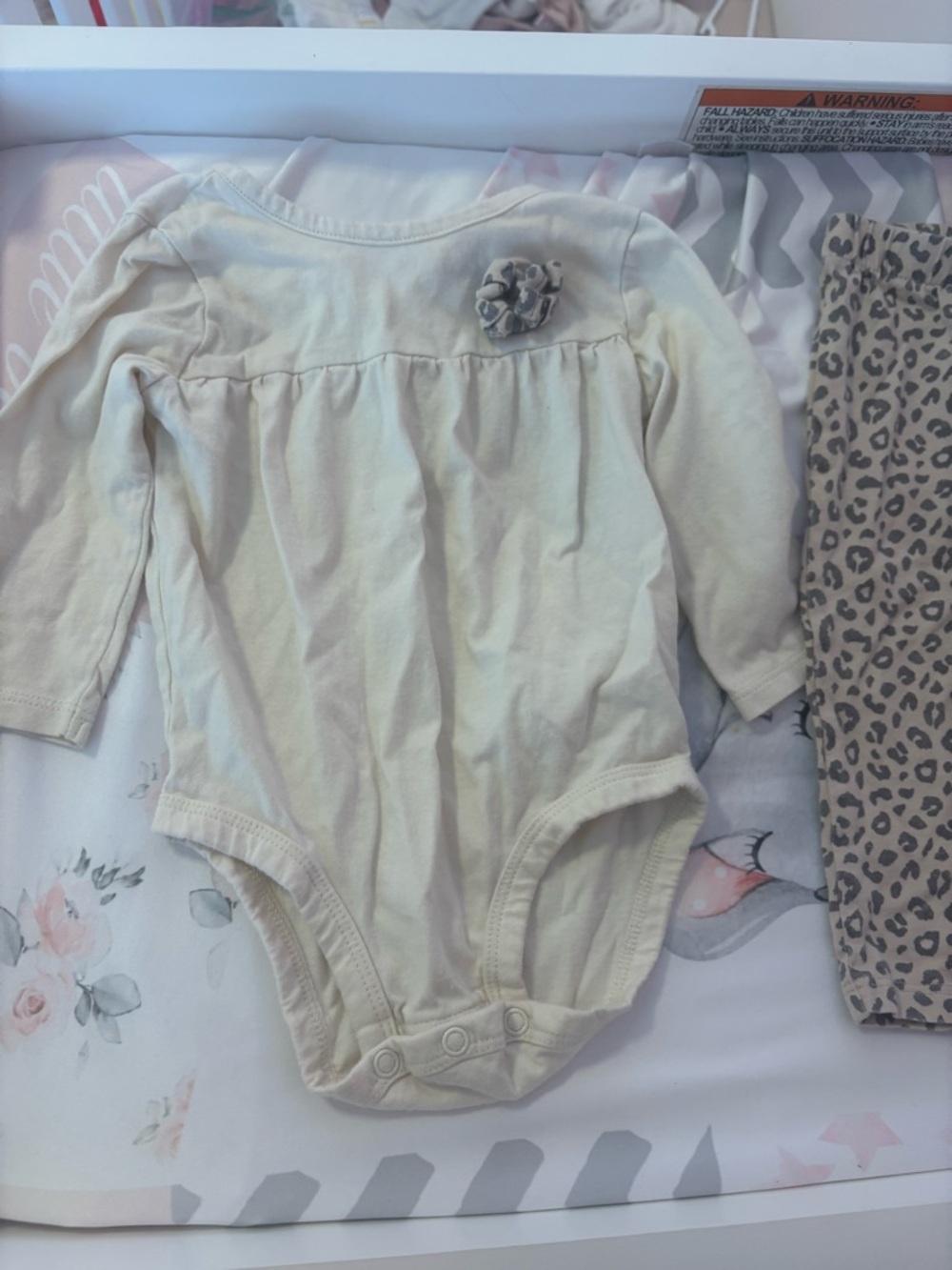 Carter's Cream Long-Sleeve Baby One-Piece with Flower Accent